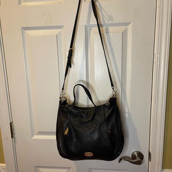Michael Kors Black Pebbled Leather Zipper Pockets Chain Strap Hobo Shoulder Bag - Picture 2 of 14